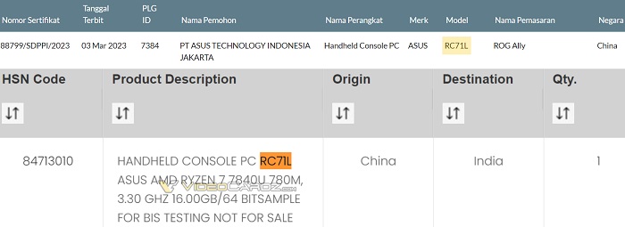 华硕ROG Ally掌机确认搭载AMD Ryzen 7 7840U，产品已在认证当中