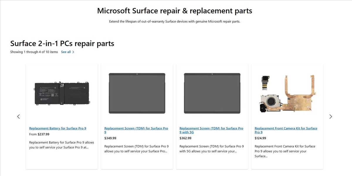 让个人用户也可以自行维修，微软开始售卖部分Surface零部件